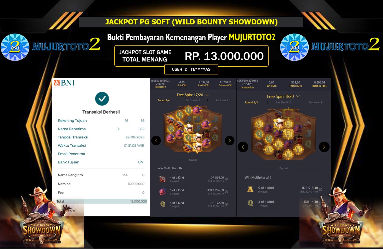 MUJURTOTO2 JACKPOT PG SOFT (WILD BOUNTY SHOWDOWN) Rp.13.000.000,- LUNAS