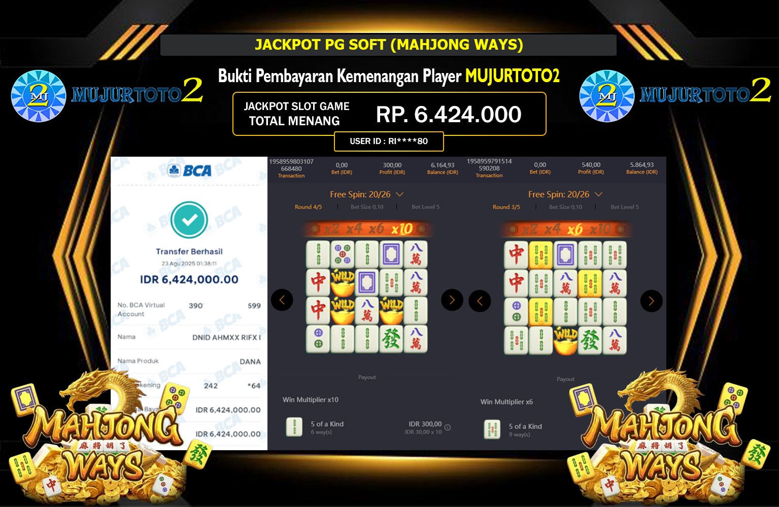 MUJURTOTO2 JACKPOT PG SOFT (MAHJONG WAYS) Rp.6.424.000,- LUNAS