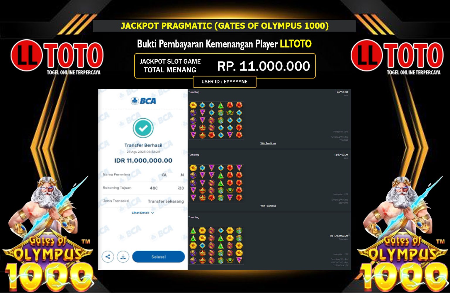 LLTOTO JACKPOT PRAGMATIC (GATES OF OLYMPUS 1000) Rp.11.000.000,- LUNAS