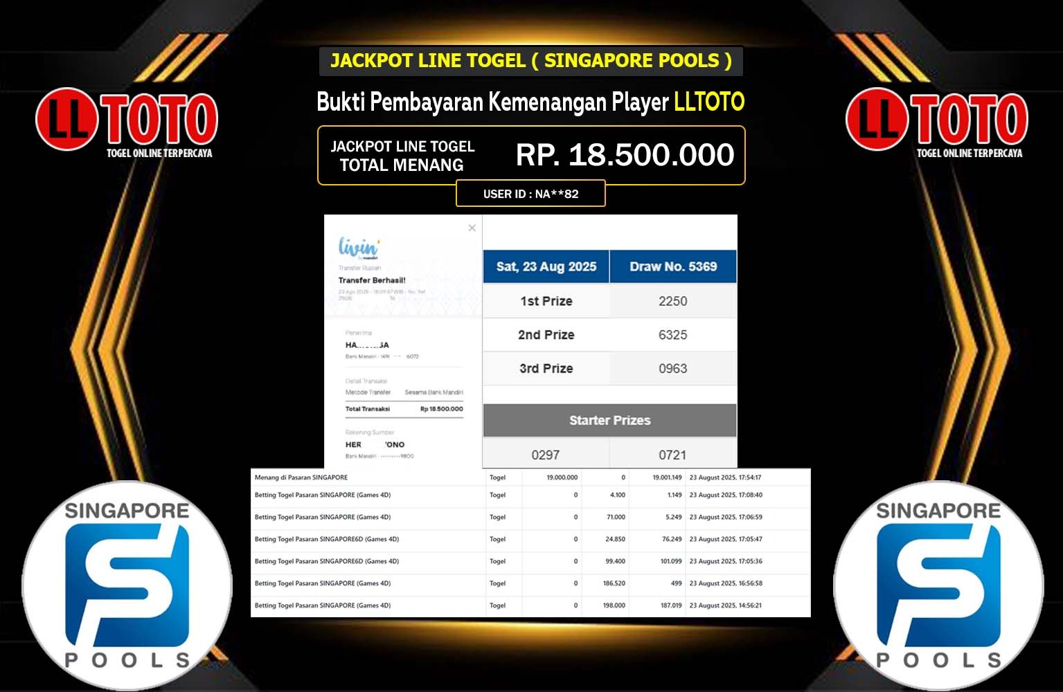 LLTOTO JACKPOT LINE TOGEL (SINGAPORE POOLS) Rp.18.500.000,- LUNAS