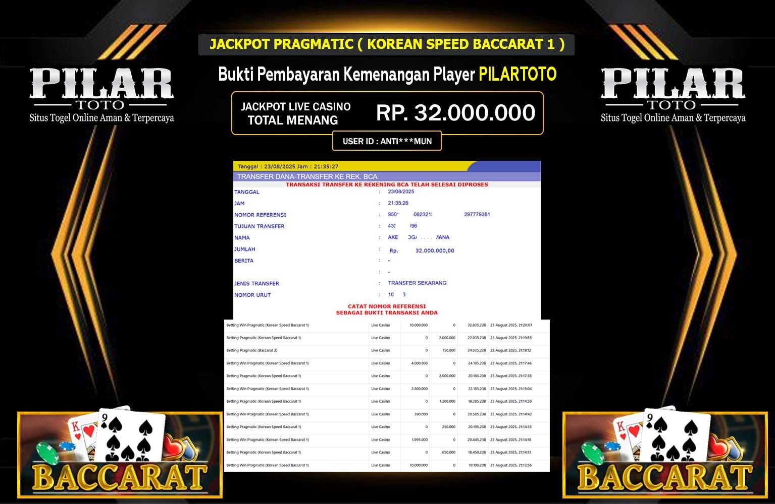 PILARTOTO JACKPOT PRAGMATIC (KOREAN SPEED BACCARAT) Rp.32.000.000,- LUNAS