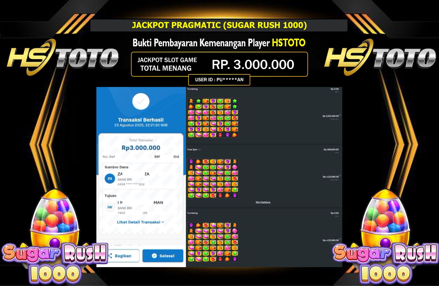 HSTOTO JACKPOT PRAGMATIC (SUGAR RUSH 1000) Rp.3.000.000,- LUNAS