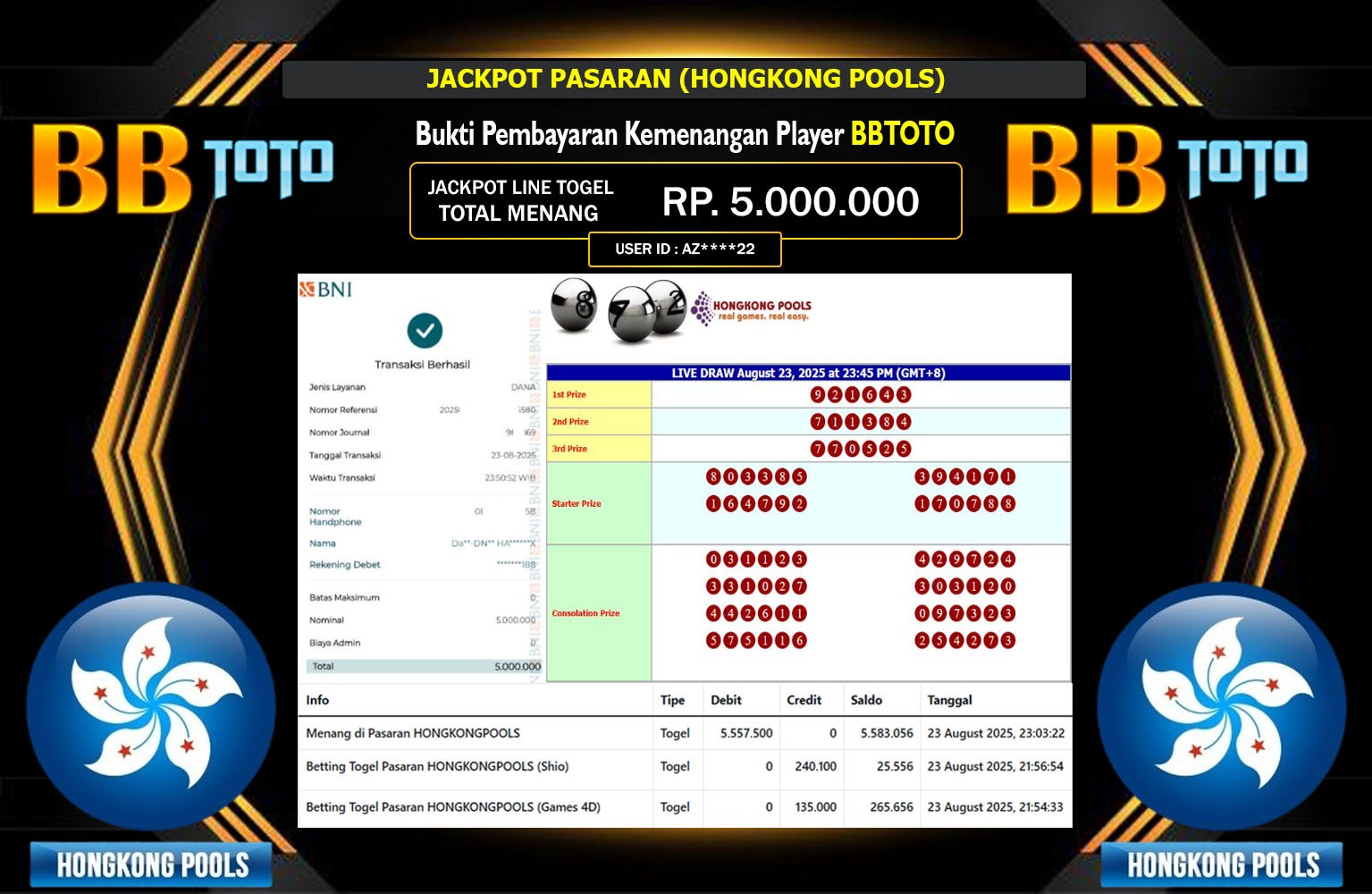 BBTOTO JACKPOT PASARAN (HONGKONG POOLS) Rp.5.000.000,- LUNAS