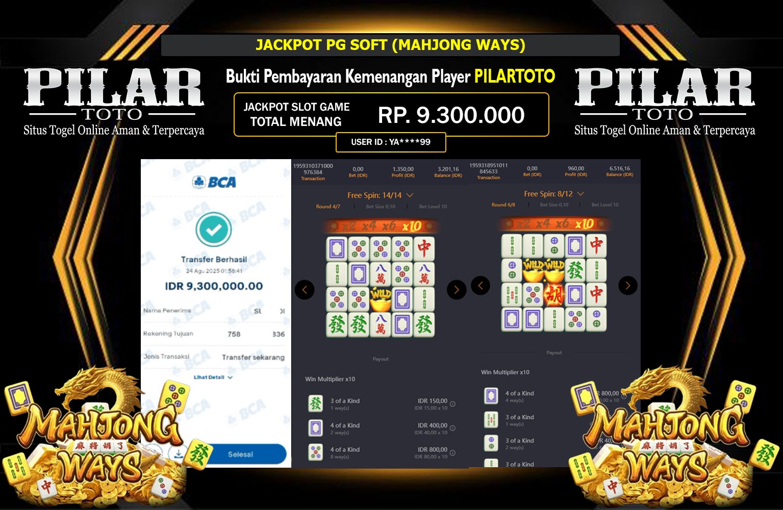 PILARTOTO JACKPOT PG SOFT (MAHJONG WAYS) Rp.9.300.000,- LUNAS