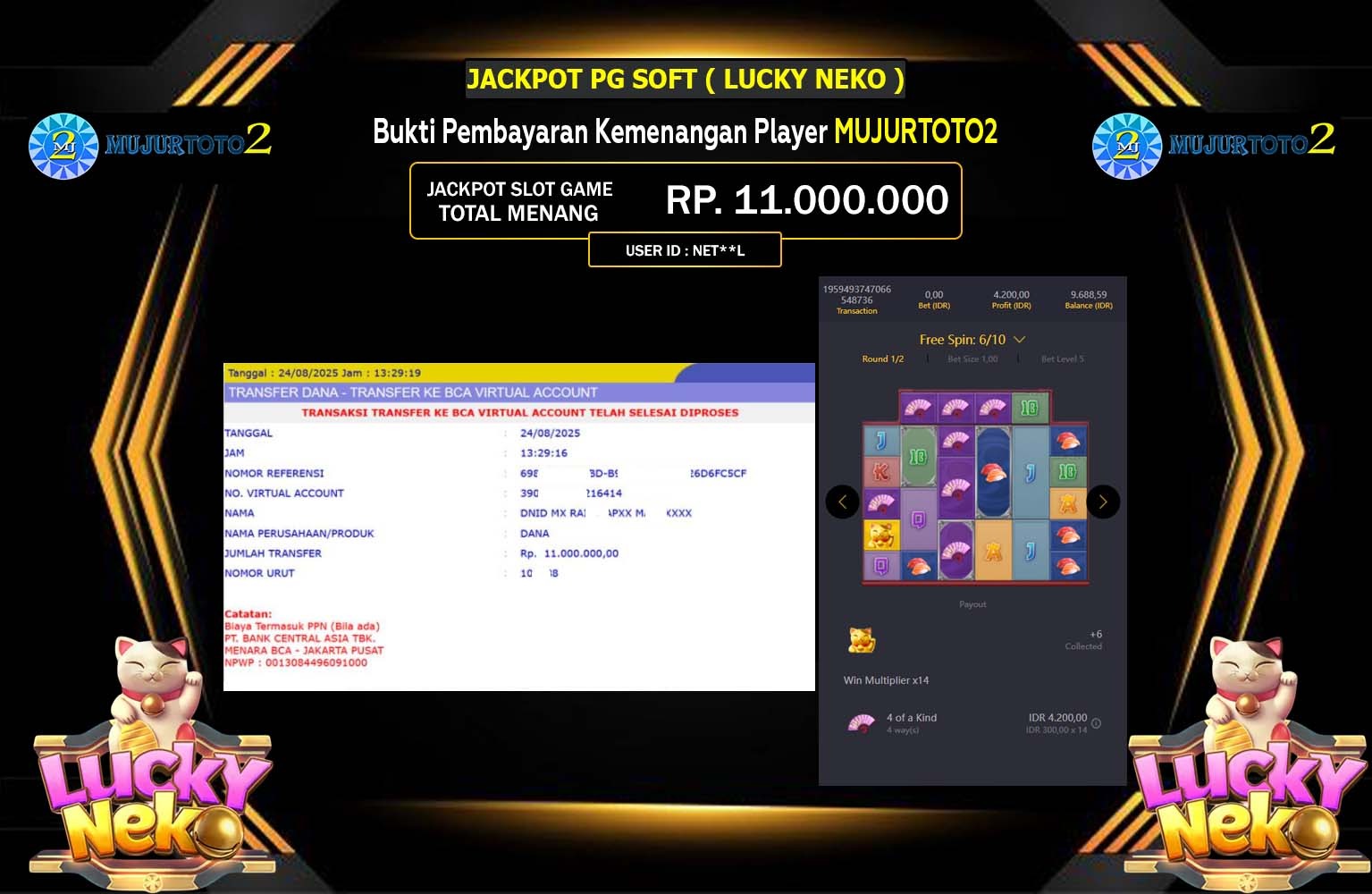 MUJURTOTO2 JACKPOT PG SOFT (LUCKY NEKO) Rp.11.000.000,- LUNAS