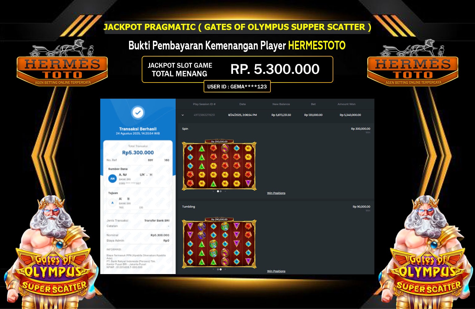 HERMESTOTO JACKPOT PRAGMATIC (GATES OF OLYMPUS SUPER SCATTER) Rp.5.300.000,- LUNAS