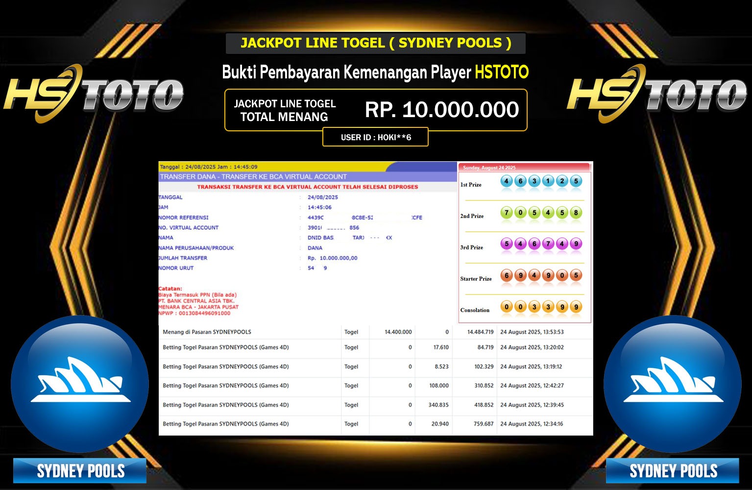 HSTOTO JACKPOT LINE TOGEL (SYDNEY POOLS) Rp.10.000.000,- LUNAS