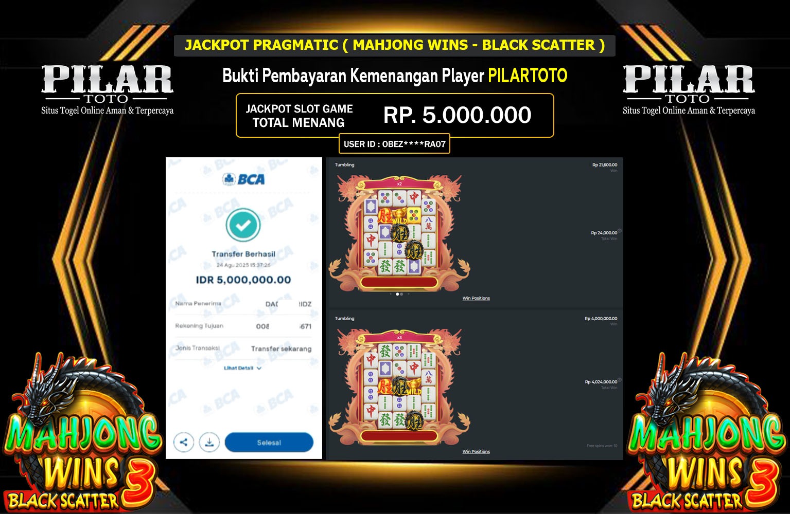 PILARTOTO JACKPOT PRAGMATIC (Mahjong Wins 3 - Black Scatter) Rp.5.000.000,- LUNAS