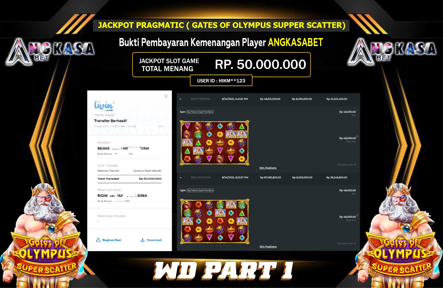 ANGKASABET JACKPOT PRAGMATIC (GATES OF OLYMPUS SUPER SCATTER) Rp.50.000.000,- LUNAS