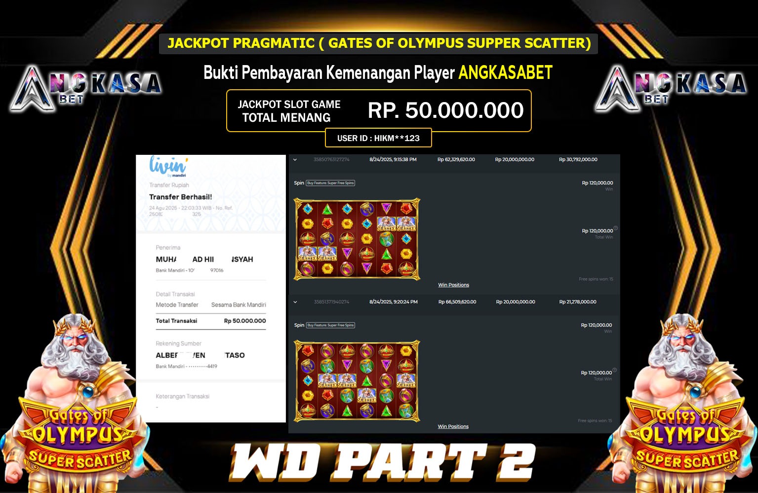 ANGKASABET JACKPOT PRAGMATIC (GATES OF OLYMPUS SUPER SCATTER) Rp.50.000.000,- LUNAS