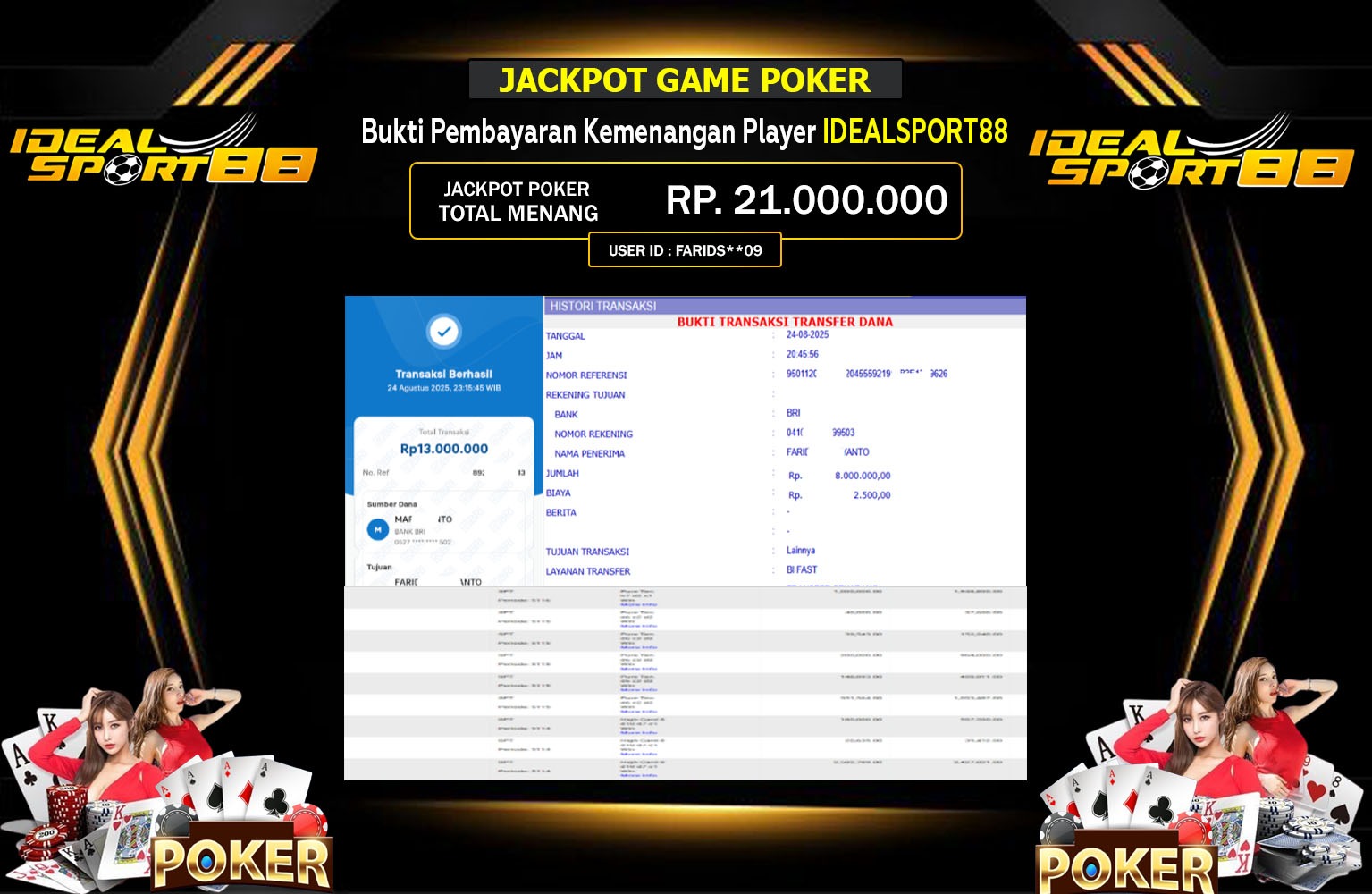 IDEALSPORT88 JACKPOT GAME POKER (HIGH CARD) Rp.21.000.000,- LUNAS