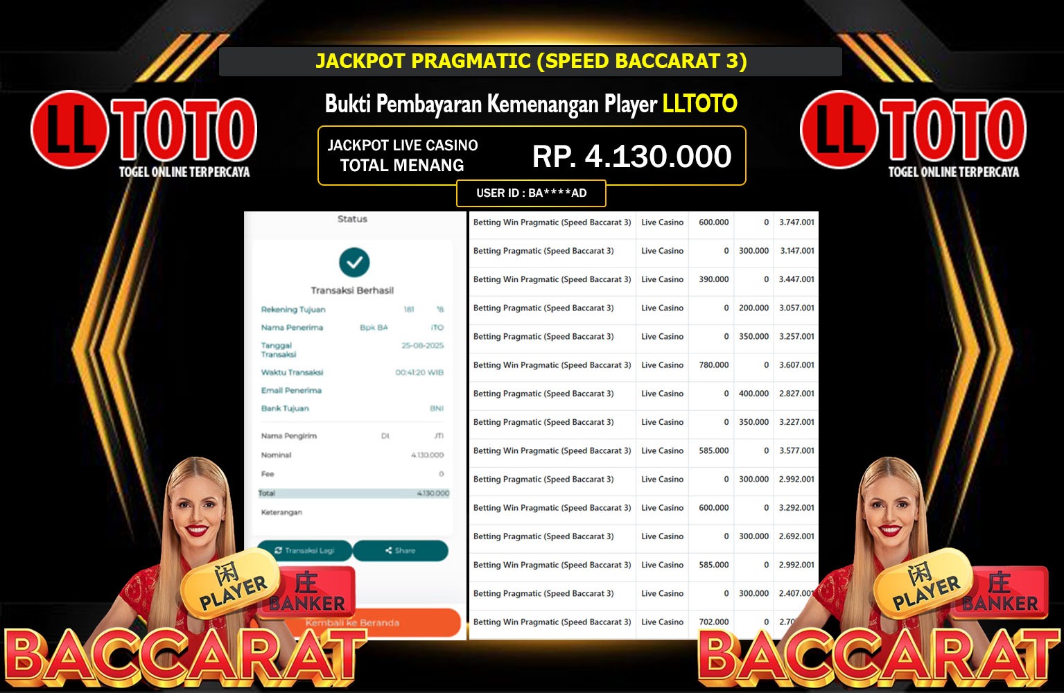 LLTOTO JACKPOT PRAGMATIC (SPEED BACCARAT 3) Rp.4.130.000,- LUNAS