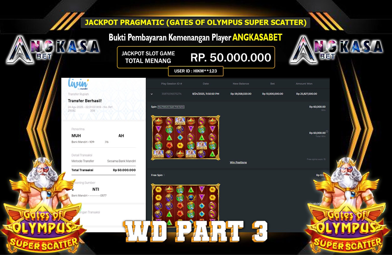 ANGKASABET JACKPOT PRAGMATIC (GATES OF OLYMPUS SUPER SCATTER) Rp.50.000.000,- LUNAS