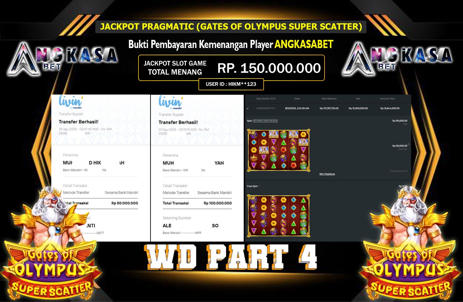 ANGKASABET JACKPOT PRAGMATIC (GATES OF OLYMPUS SUPER SCATTER) Rp.150.000.000,- LUNAS