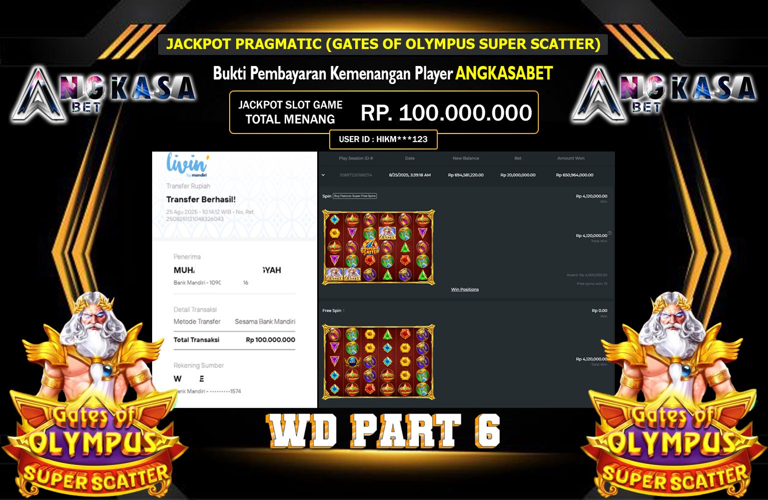 ANGKASABET JACKPOT PRAGMATIC (GATES OF OLYMPUS SUPER SCATTER) Rp.100.000.000,- LUNAS