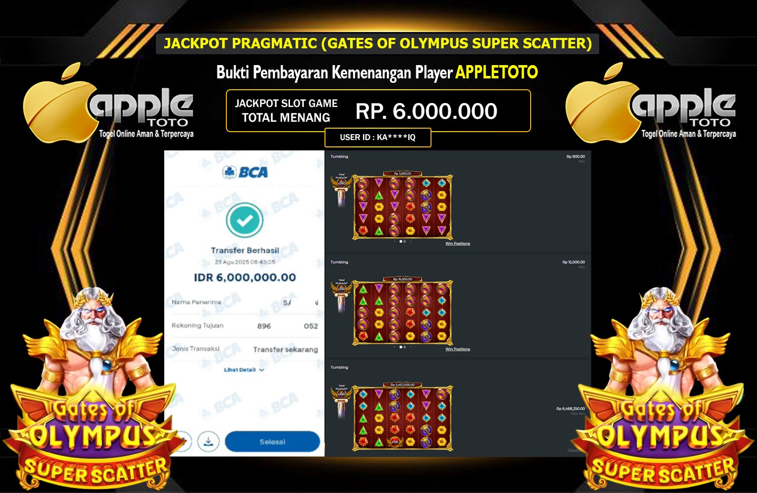 APPLETOTO JACKPOT PRAGMATIC (GATES OF OLYMPUS SUPER SCATTER) Rp.6.000.000,- LUNAS