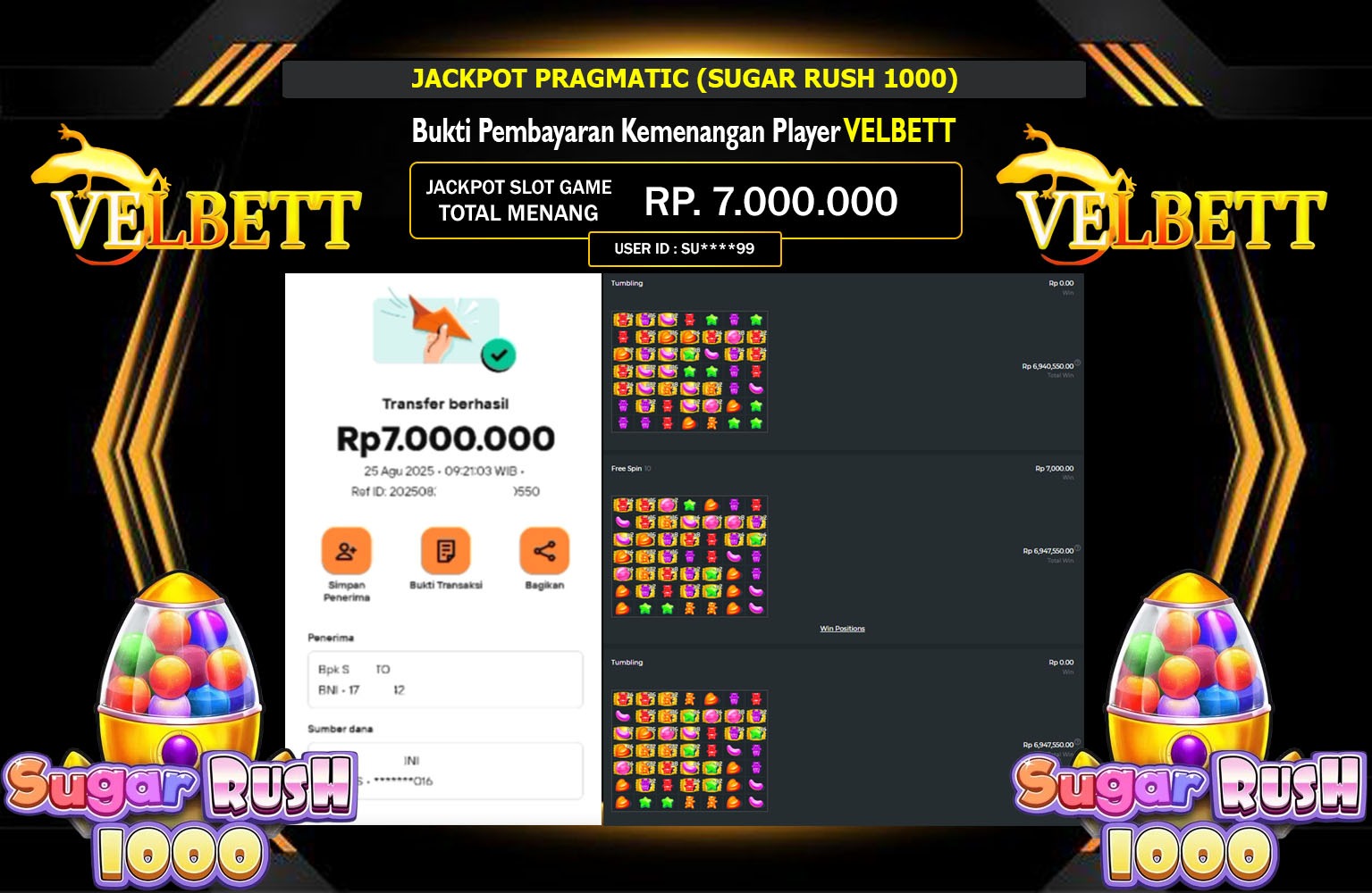 VELBETT JACKPOT PRAGMATIC (SUGAR RUSH 1000) Rp.7.000.000,- LUNAS