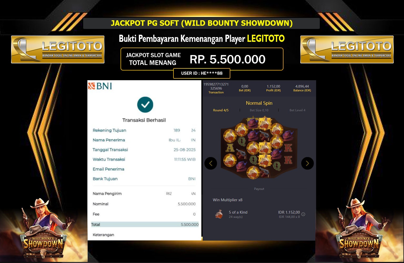 LEGITOTO JACKPOT PG SOFT (WILD BOUNTY SHOWDOWN) Rp.5.500.000,- LUNAS