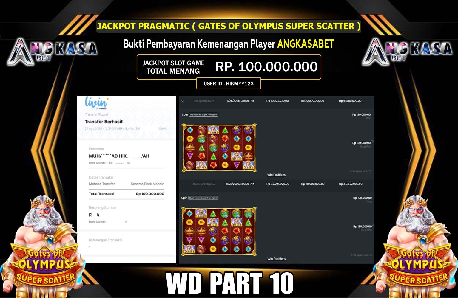 ANGKASABET JACKPOT PRAGMATIC (GATES OF OLYMPUS SUPER SCATTER) Rp.100.000.000,- LUNAS