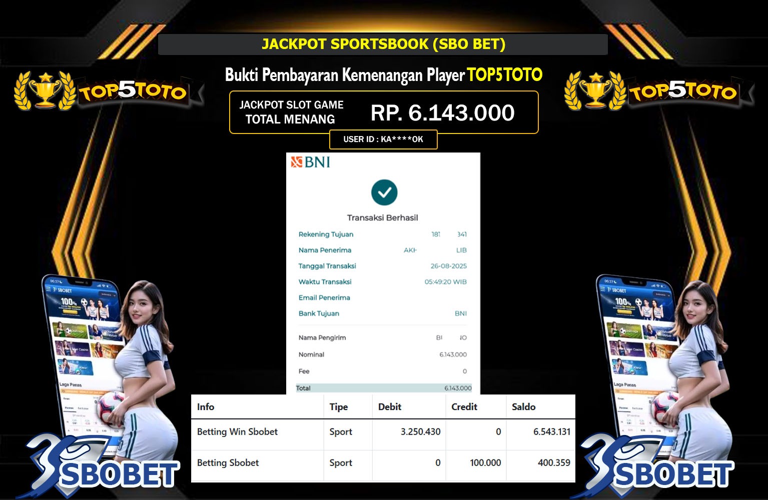 TOP5TOTO JACKPOT SPORTSBOOK (SBOBET) Rp.6.143.000,- LUNAS