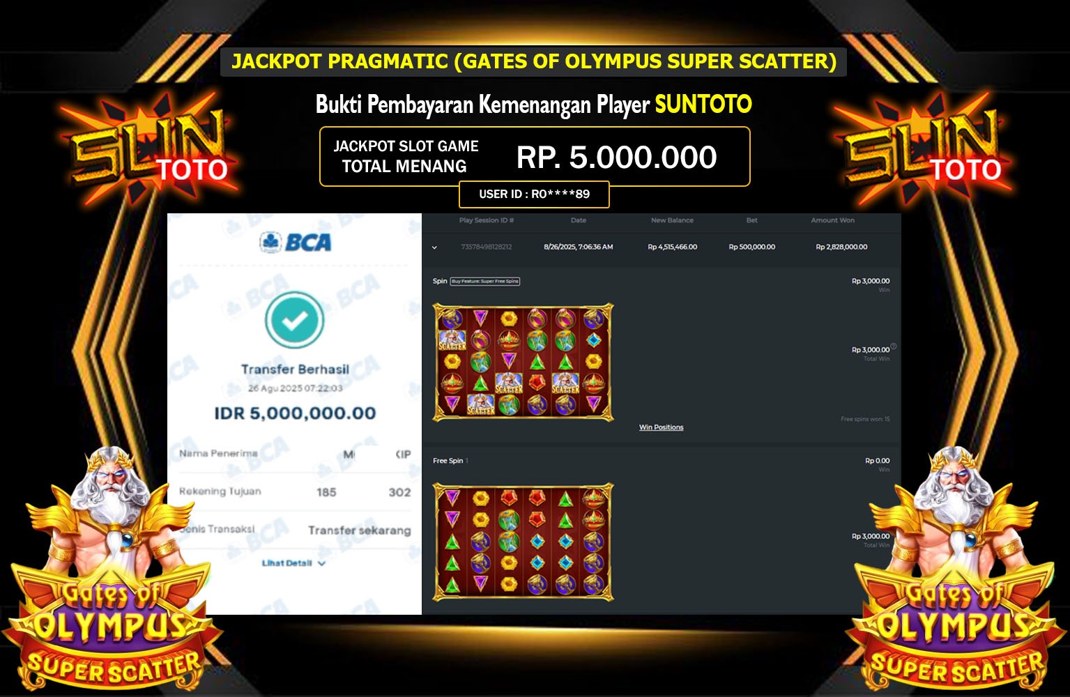 SUNTOTO JACKPOT PRAGMATIC (GATES OF OLYMPUS SUPER SCATTER) Rp.5.000.000,- LUNAS