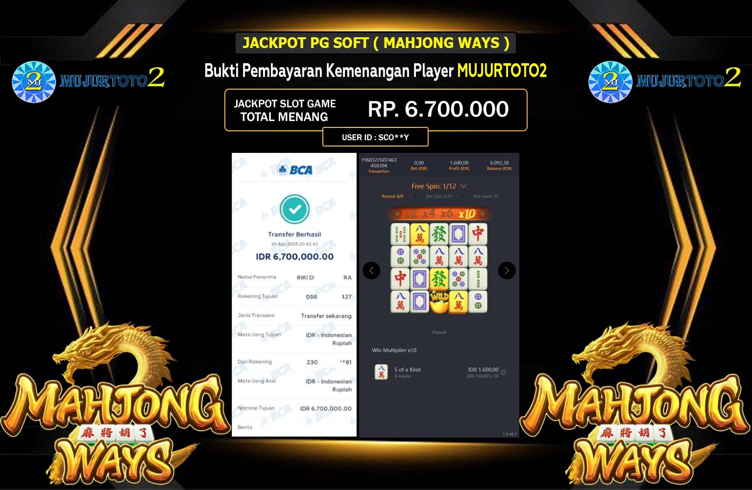 MUJURTOTO2 JACKPOT PG SOFT (MAHJONG WAYS) Rp.6.700.000,- LUNAS