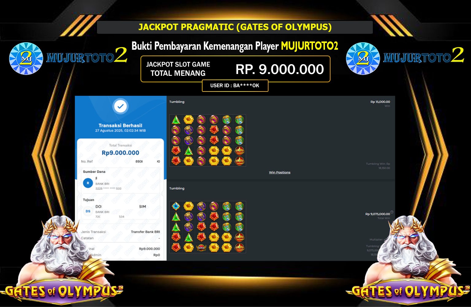 MUJURTOTO2 JACKPOT PRAGMATIC (GATES OF OLYMPUS) Rp.9.000.000,- LUNAS