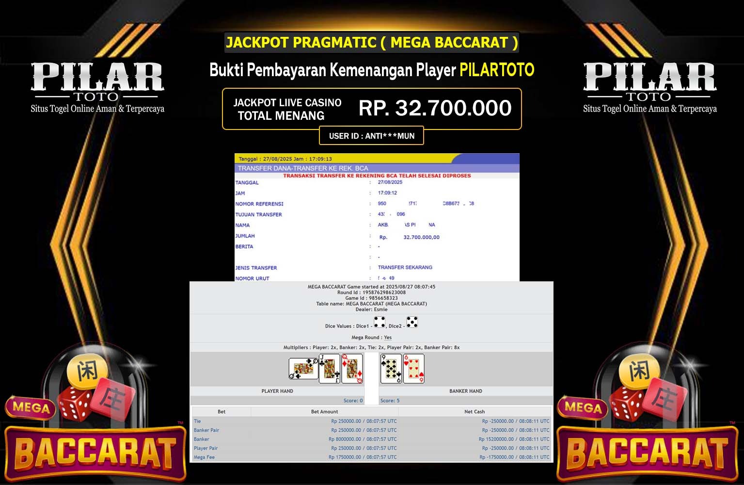 PILARTOTO JACKPOT PRAGMATIC (MEGA BACCARAT) Rp.32.700.000,- LUNAS