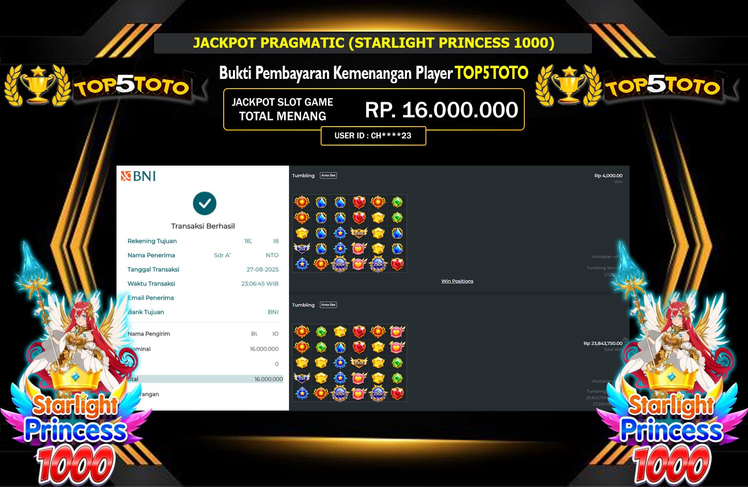 TOP5TOTO JACKPOT PRAGMATIC (STARLIGHT PRINCESS 1000) Rp.16.000.000,- LUNAS