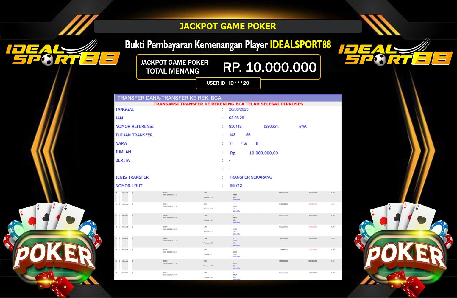 IDEALSPORT88 JACKPOT POKER  (POKER GAME) Rp.10.000.000,- LUNAS