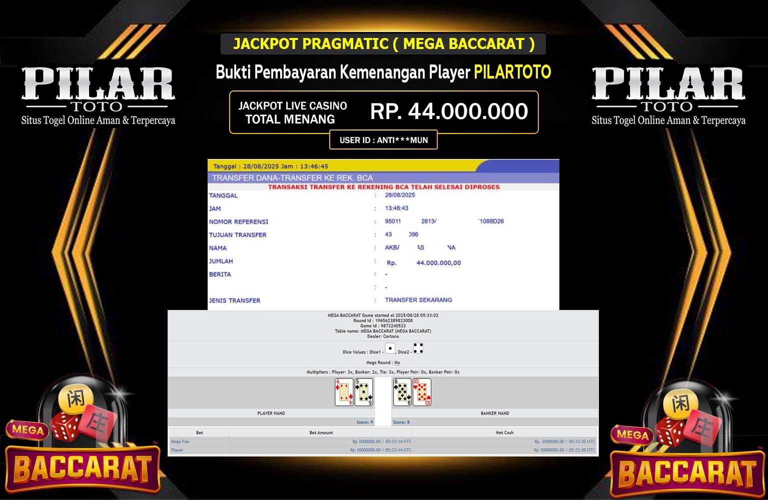 PILARTOTO JACKPOT PRAGMATIC (MEGA BACCARAT) Rp.44.000.000,- LUNAS