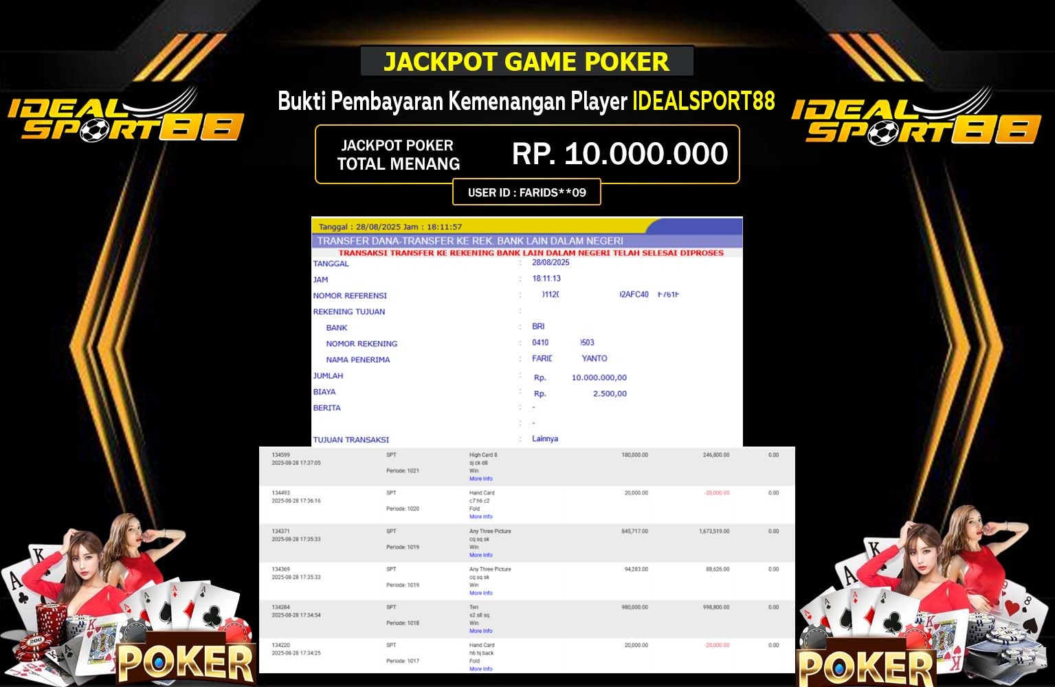 IDEALSPORT88 JACKPOT POKER (HIGH CARD) Rp.10.000.000,- LUNAS