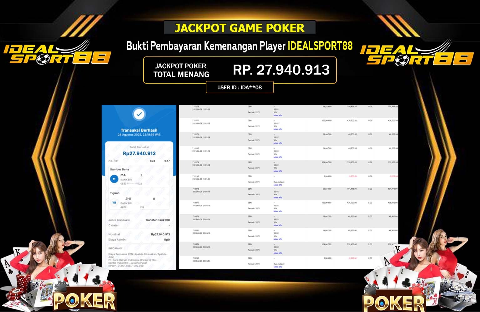IDEALSPORT88 JACKPOT POKER (HIGH CARD) Rp.27.940.913,- LUNAS