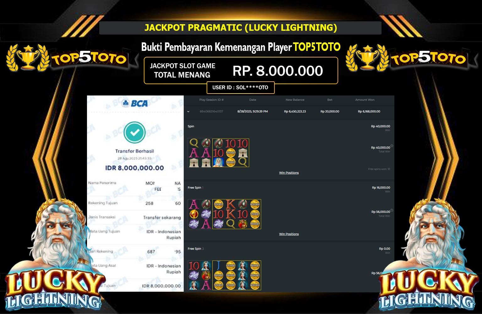 TOP5TOTO JACKPOT PRAGMATIC (LUCKY LIGHTNING) Rp.8.000.000,- LUNAS