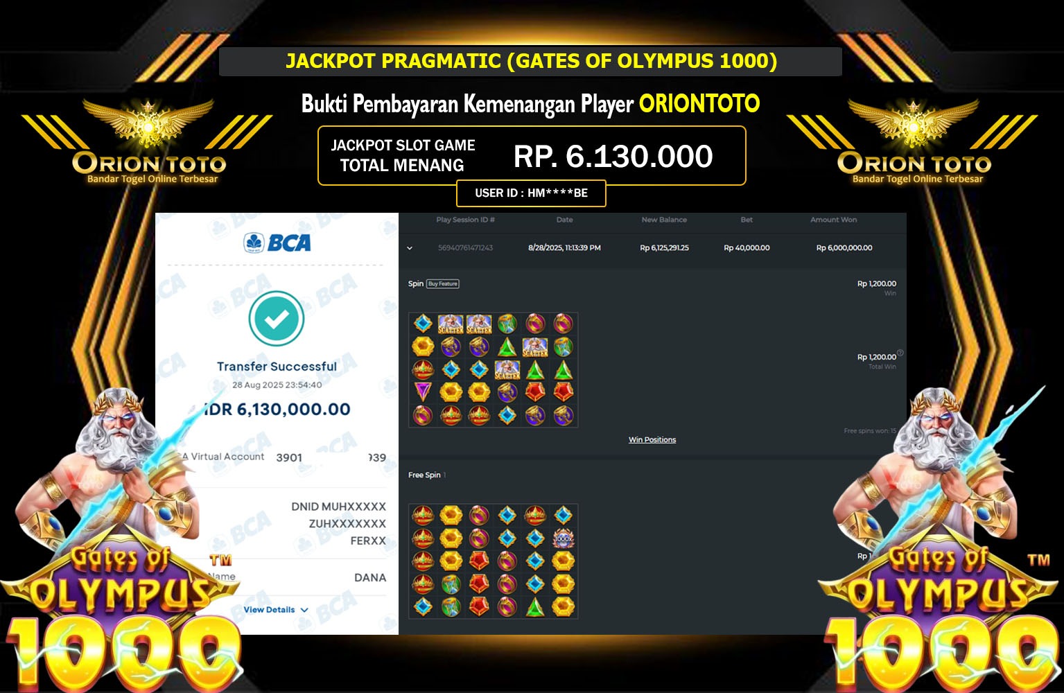 ORIONTOTO JACKPOT PRAGMATIC (GATES OF OLYMPUS 1000) Rp.6.130.000,- LUNAS