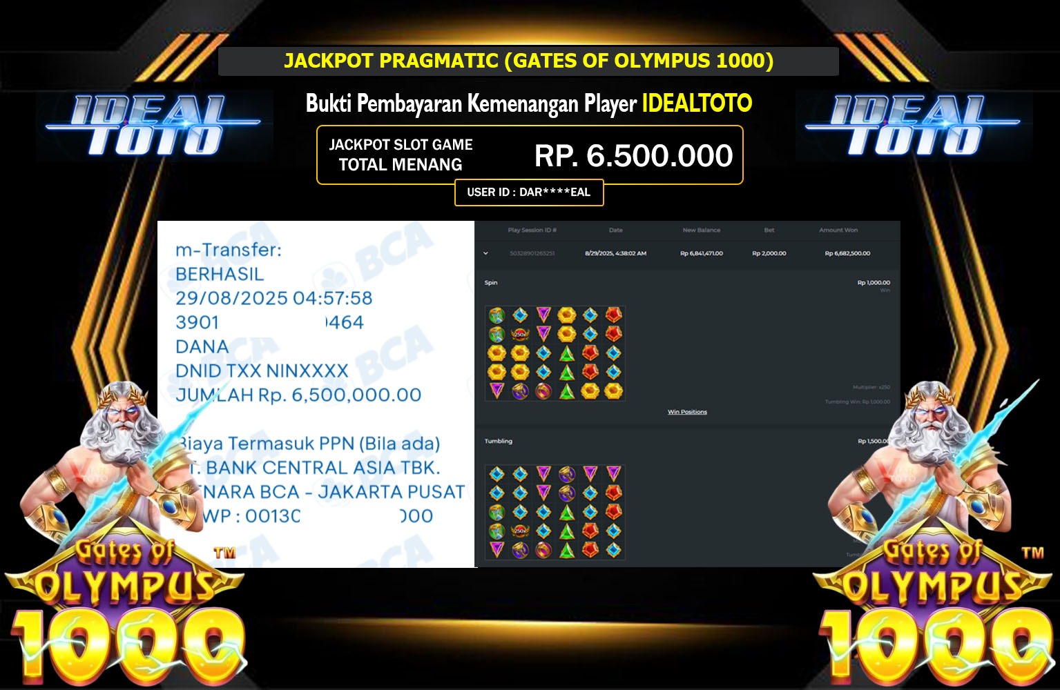 IDEALTOTO JACKPOT PRAGMATIC (GATES OF OLYMPUS 1000) Rp.6.500.000,- LUNAS