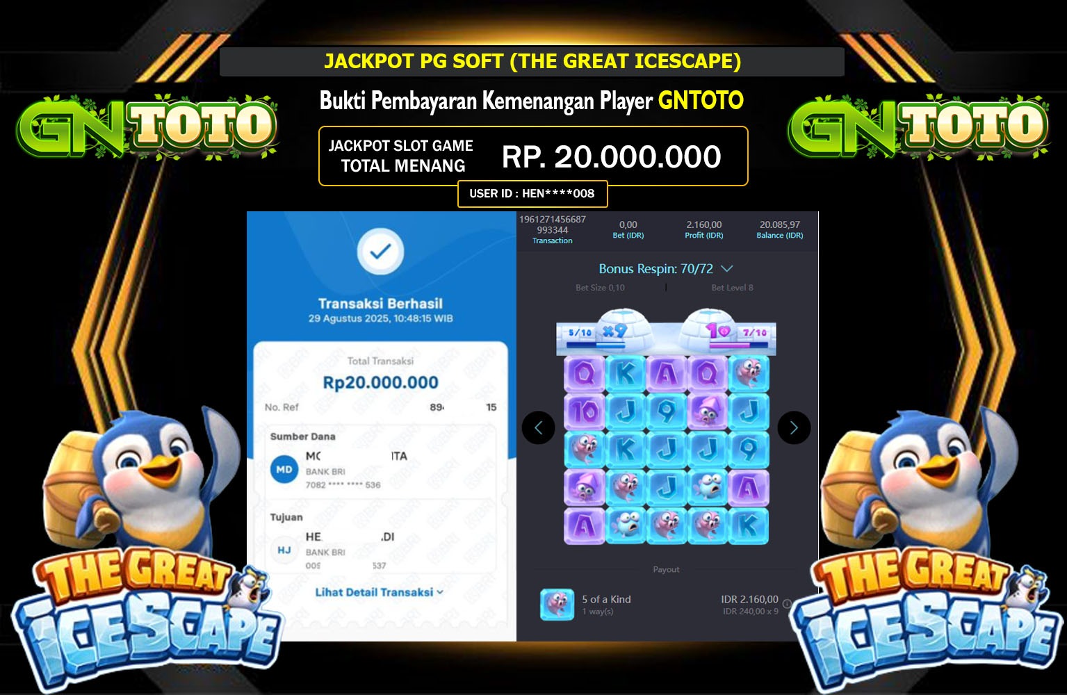 GNTOTO JACKPOT PG SOFT (THE GREAT ICE SCAPE) Rp.20.000.000,- LUNAS