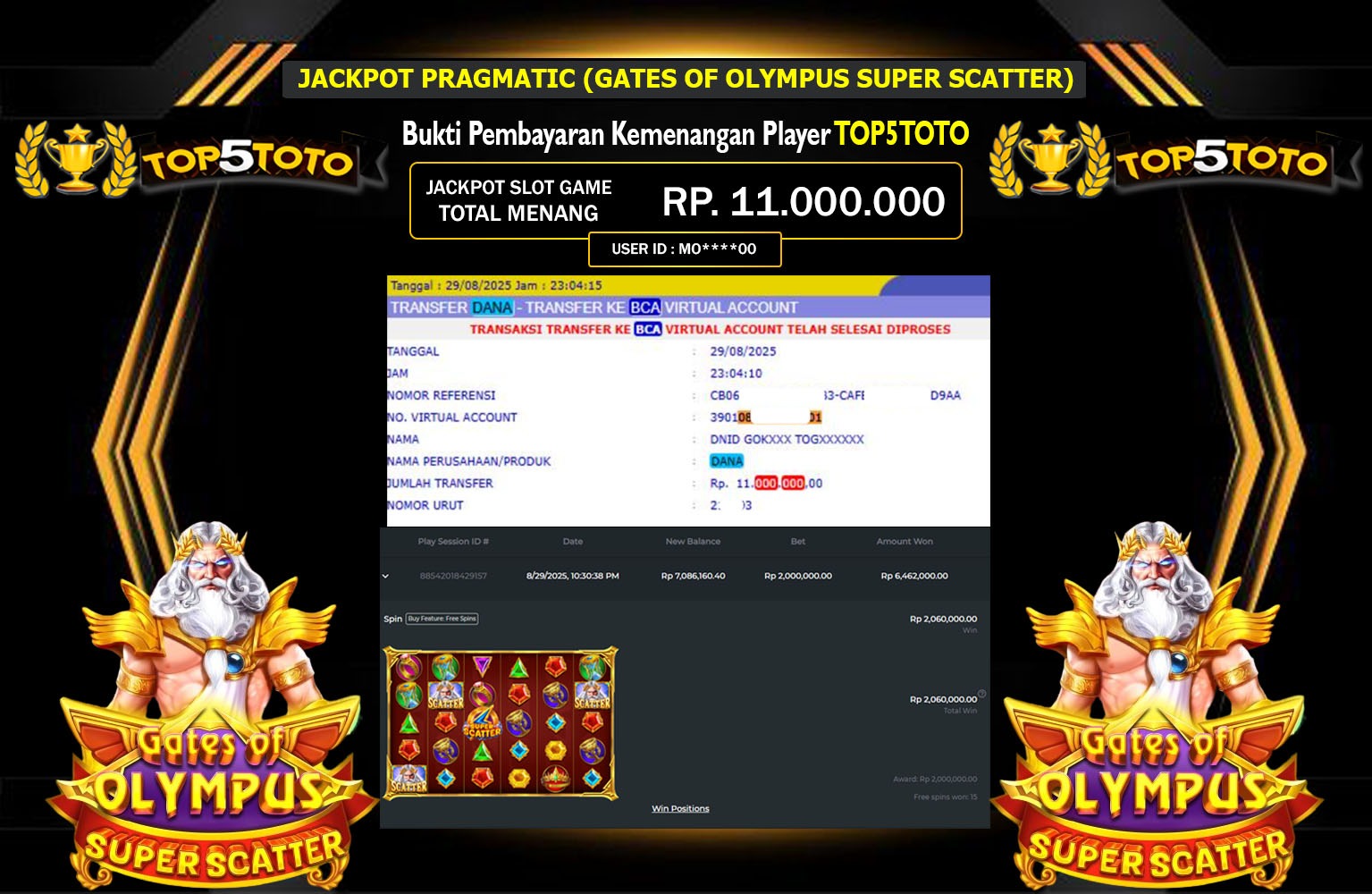 TOP5TOTO JACKPOT PRAGMATIC (GATES OF OLYMPUS SUPER SCATTER) Rp.11.000.000,- LUNAS