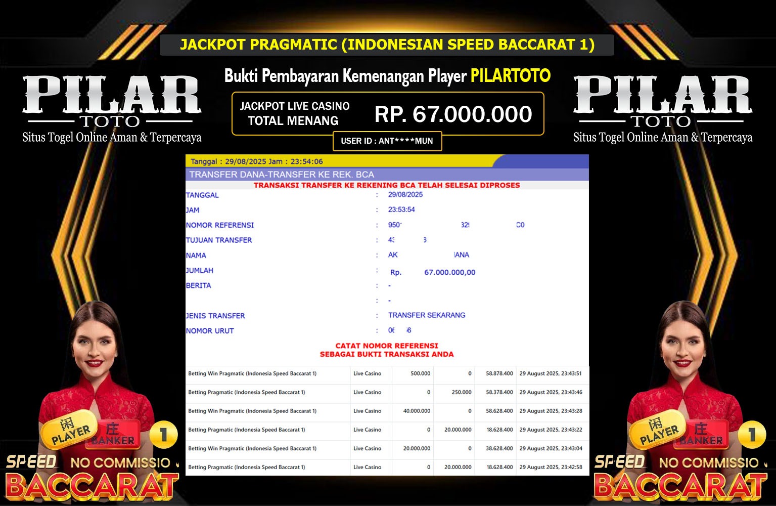 PILARTOTO JACKPOT PRAGMATIC (INDONESIAN SPEED BACCARAT 1) Rp.67.000.000,- LUNAS