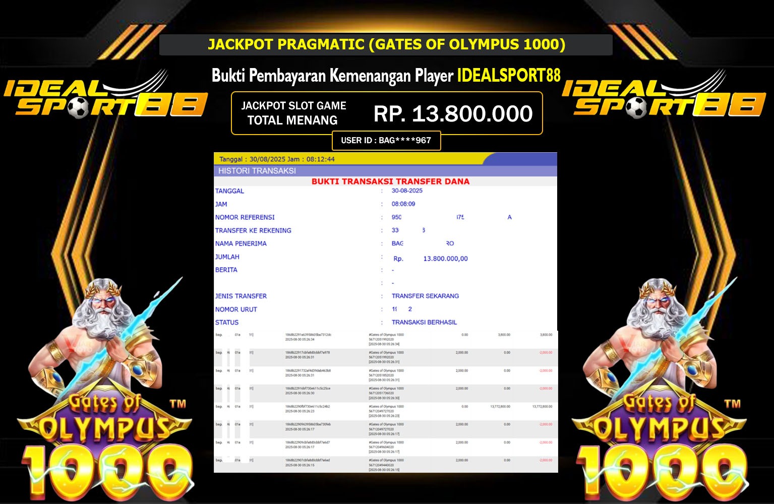 IDEALPORT88 JACKPOT PRAGMATIC (GATES OF OLYMPUS 1000) Rp.13.800.000,- LUNAS