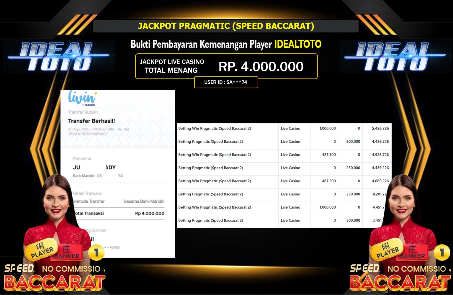 IDEALTOTO JACKPOT PRAGMATIC (SPEED BACCARAT) Rp.4.000.000,- LUNAS