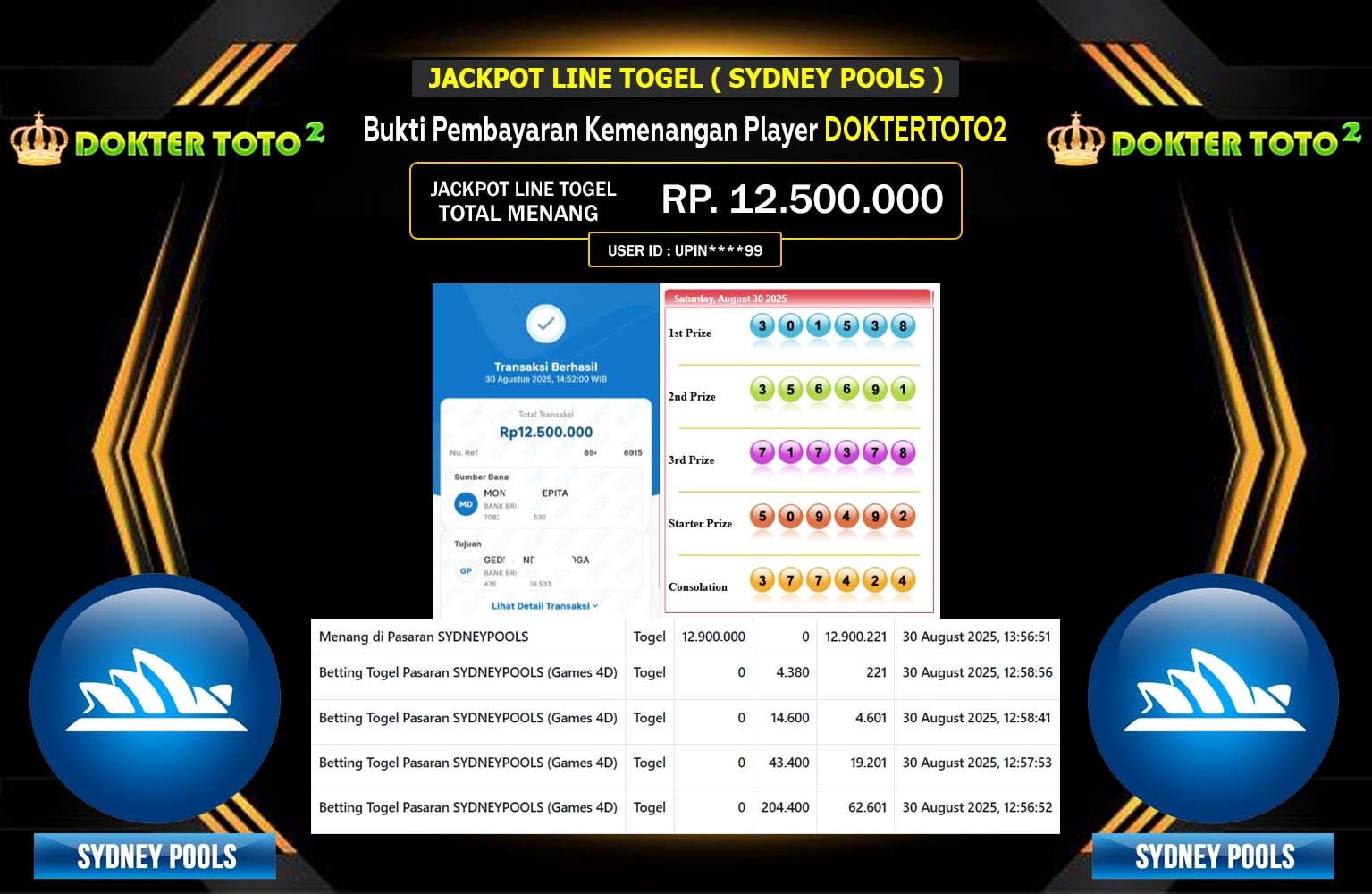 DOKTERTOTO2 JACKPOT LINE TOGEL (SYDNEY POOLS) Rp.12.500.000,- LUNAS