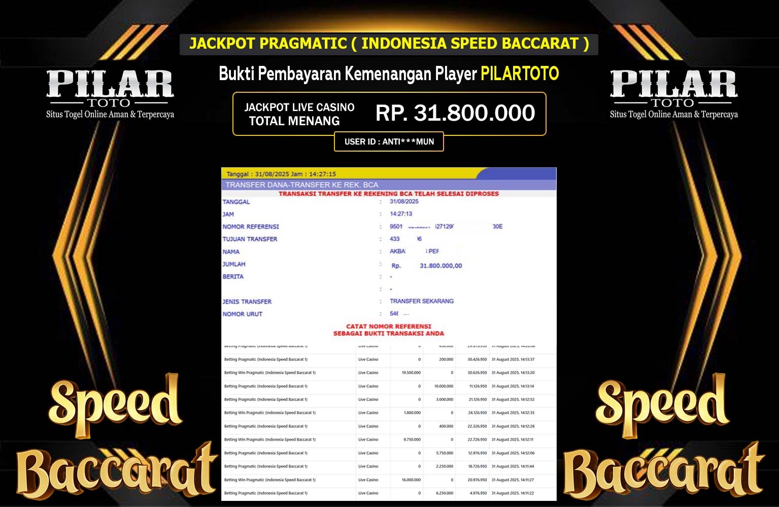PILARTOTO JACKPOT PRAGMATIC (Indonesia Speed Baccarat 1) Rp.31.800.000,- LUNAS