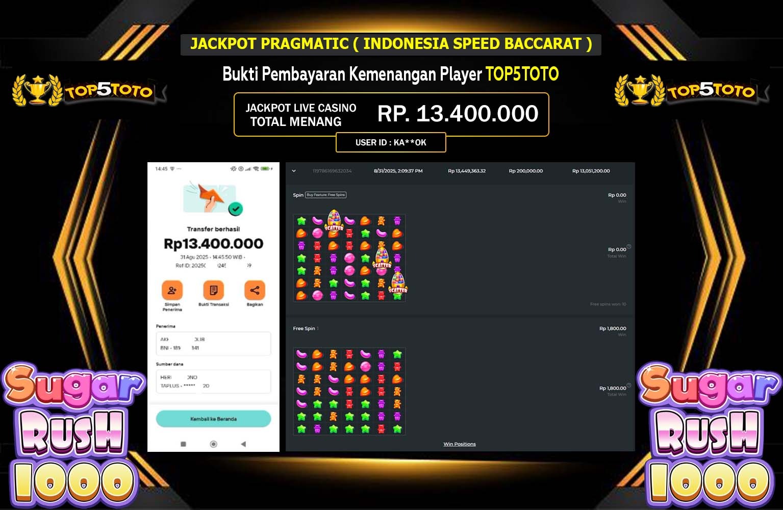 TOP5TOTO JACKPOT PRAGMATIC (SUGAR RUSH 1000) Rp.13.400.000,- LUNAS
