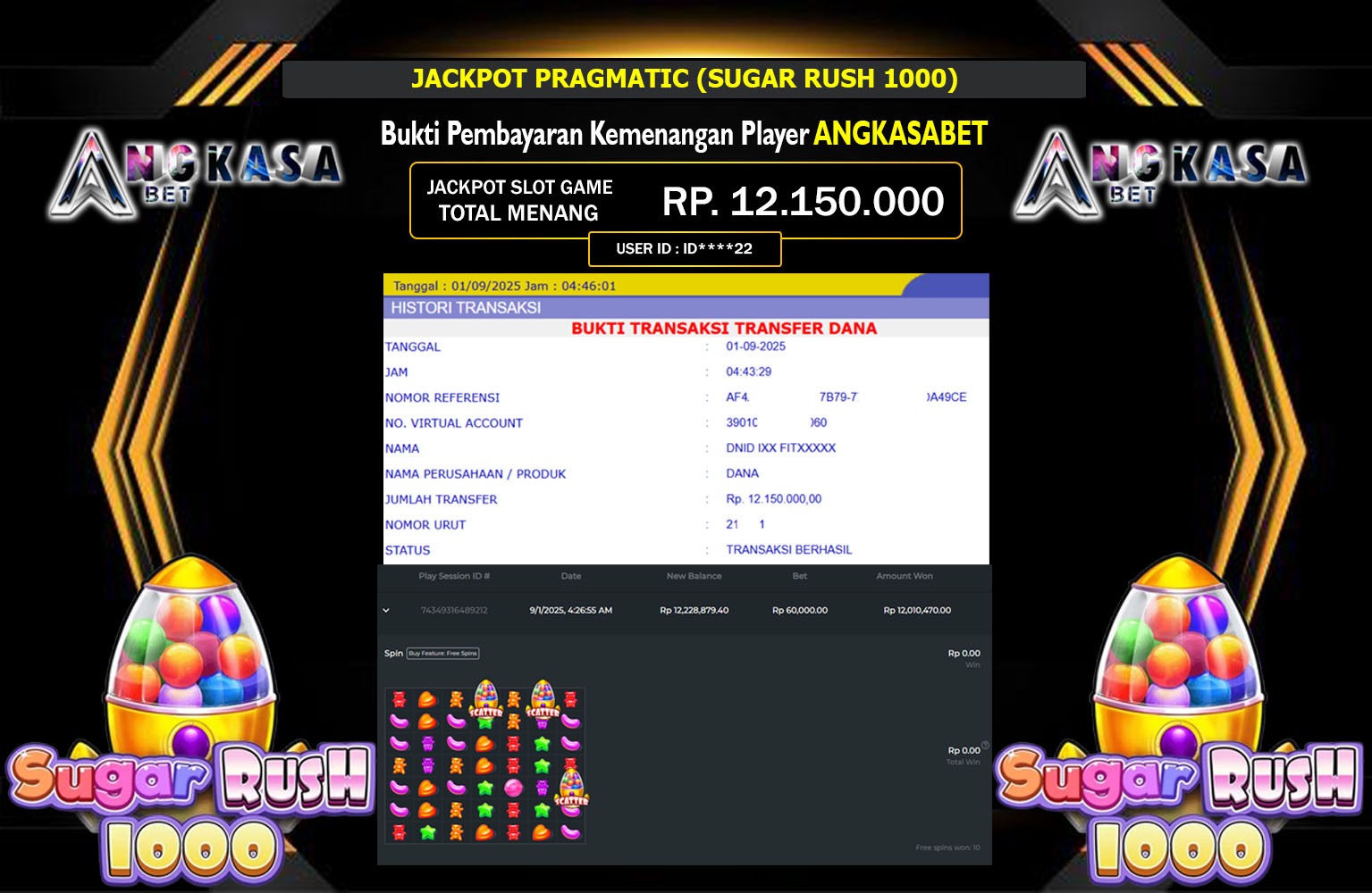 ANGKASABET JACKPOT PRAGMATIC (SUGAR RUSH 1000) Rp.12.150.000,- LUNAS