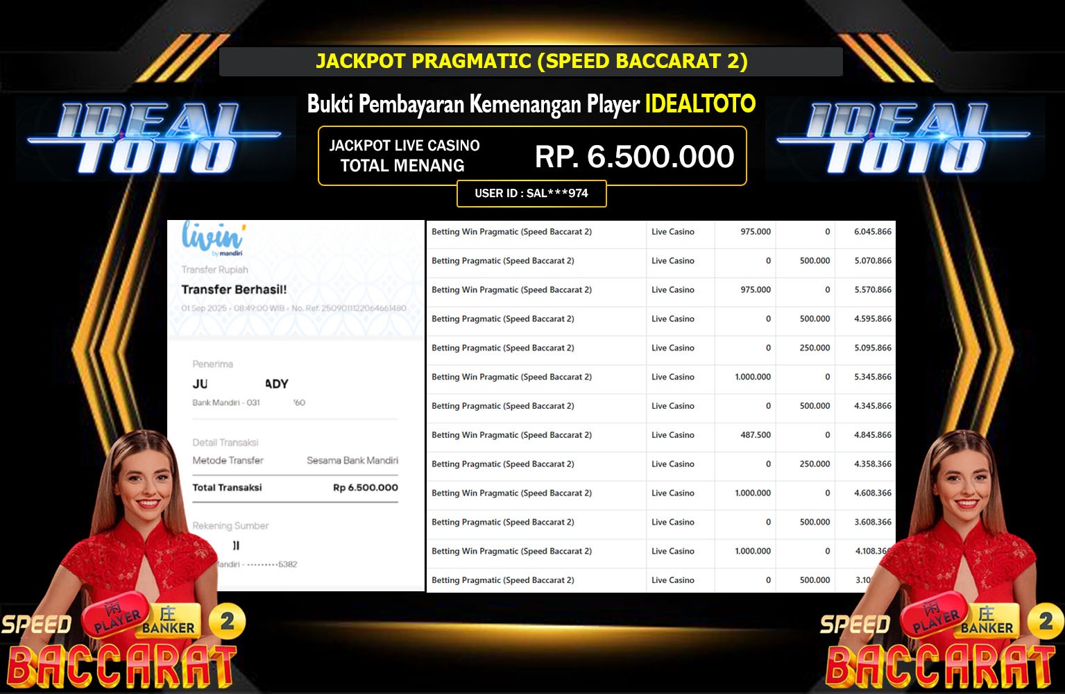 IDEALTOTO JACKPOT PRAGMATIC (SPEED BACCARAT 2) Rp.6.500.000,- LUNAS