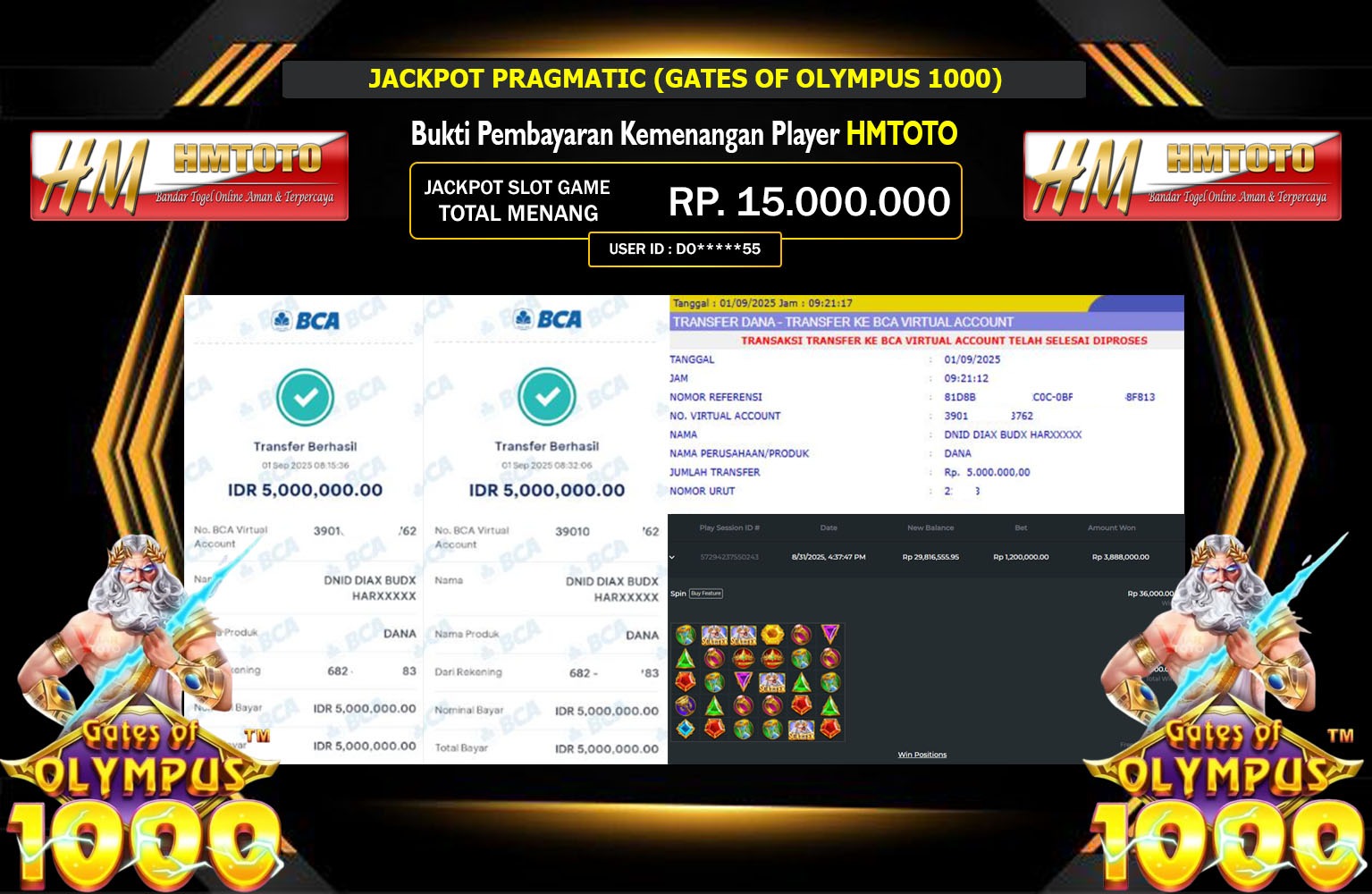 HMTOTO JACKPOT PRAGMATIC (GATES OF OLYMPUS 1000) Rp.15.000.000,- LUNAS