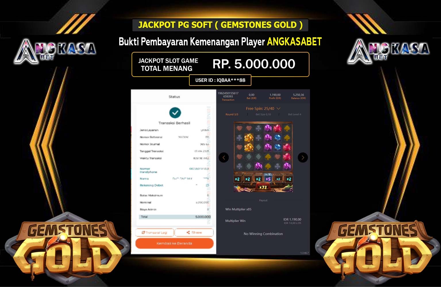 ANGKASABET JACKPOT PG SOFT (Gemstones Gold) Rp.5.000.000,- LUNAS