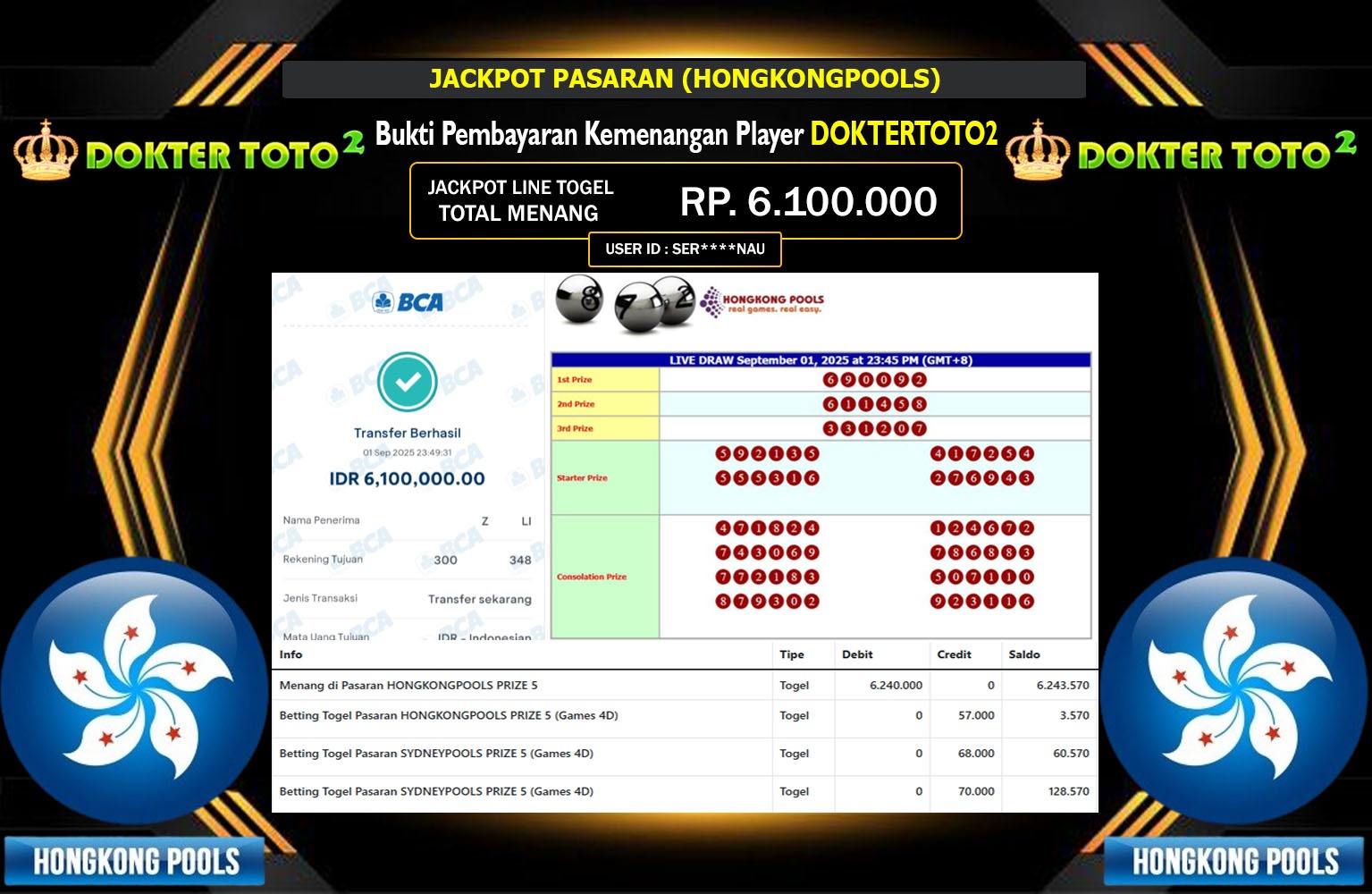 DOKTERTOTO2 JACKPOT PASARAN (HONGKONG POOLS) Rp.6.100.000,- LUNAS