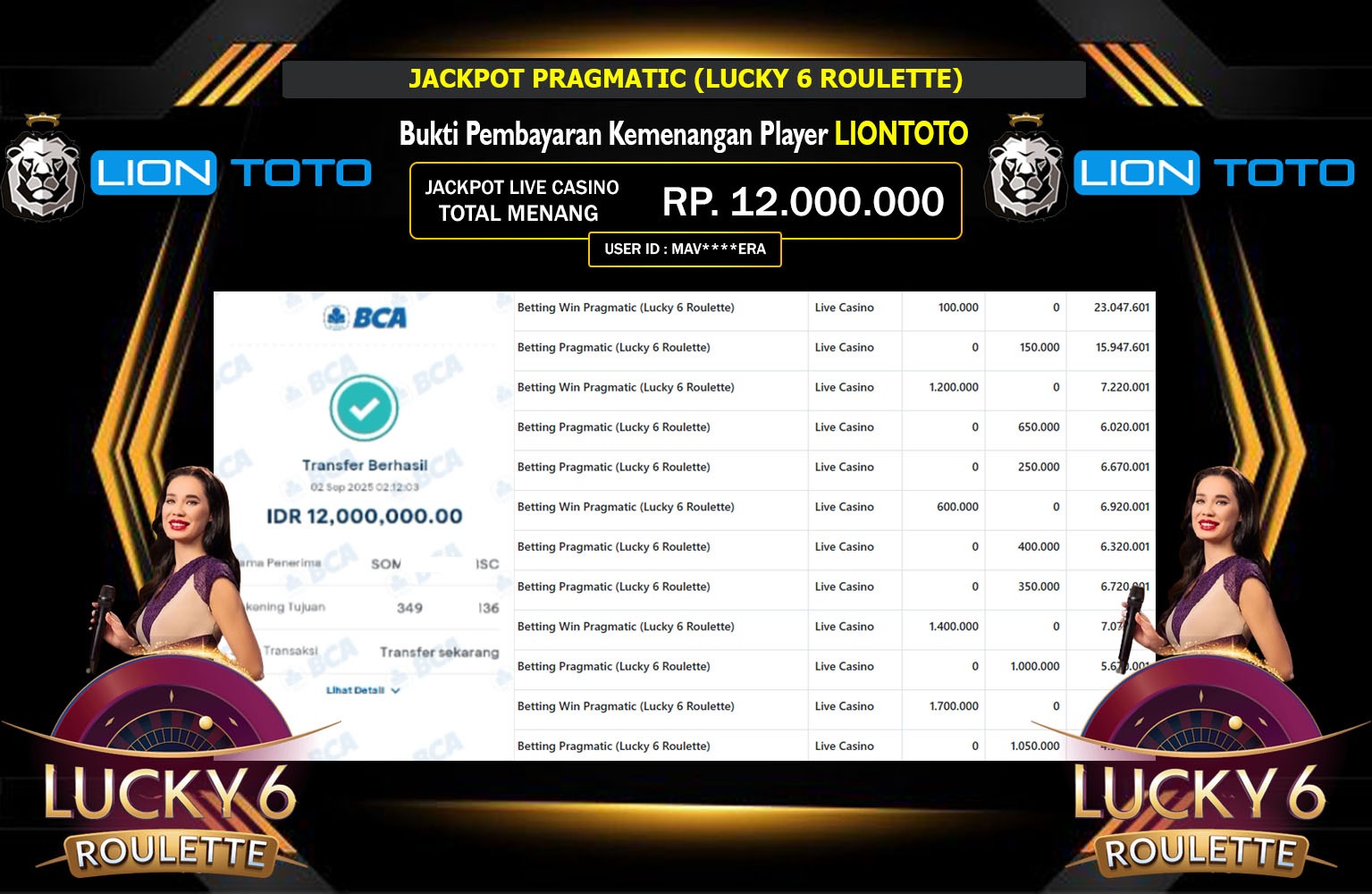LIONTOTO JACKPOT PRAGMATIC (LUCKY 6 ROULETTE) Rp.12.000.000,- LUNAS